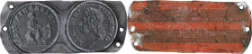 Twin (Obverse and Reverse) Printing Plate for a Copy 1722 Wood's Hibernia Farthing. D:G: REX, Harp Left. Lead.
Approximately 53 mm x 22 mm. (Total: 1...