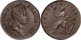"1722" (ca. 1850) Wood's Hibernia Halfpenny. Robert Ready / British Museum Replica. After Martin 4.2-C.5, W-12810. Second Type, Harp at Right. About U...