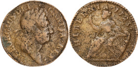 Circulating Contemporary Counterfeit 1723 Wood's Hibernia Halfpenny. Brass. Crudely Reeded Edge.
96.6 grains. Crude and worn, as made.
From the Sydn...