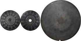 Set of Obverse and Reverse Casting Moulds for Becker (Peter Rosa) Copy Wood's Hibernia Halfpennies, Harp Left, Fantasy Date 1723. Vulcanized Rubber. A...