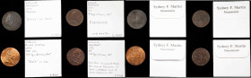 Lot of (8) "1773" Virginia Halfpenny and Penny Copies.
Included are: (5) halfpennies; and (3) pennies. We note a Becker copy, modern replica, electro...