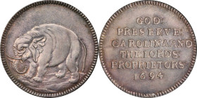 "1694" (ca. 1869) Carolina Elephant Token. Bolen Copy. Musante JAB-33, Kenney-5, W-14320. Silver. MS-64 (PCGS).
While the edge marking states that ar...