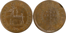 "1785" (ca. 1864) Higley / Confederatio Cent, Large Stars Muling. Dies by John Adams Bolen. Musante JAB M/E-13. Copper. AU-58 (PCGS).
147.0 grains. T...