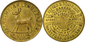 1861 Higley Copper / Robinson Store Card. Kenney-1, Rulau Ct-Ha 14, W-15005. Brass. MS-63 (PCGS).
127.8 grains.
From the Sydney F. Martin Collection...