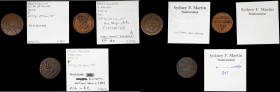 Lot of (5) French Colonial Coin Copies.
Included are: (4) sou, or 9 deniers; and a sou, No RF Counterstamp. Features both electrotypes and casts. Thi...