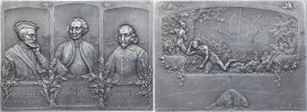 FRANCE. (ca. 1910) Canadian Colonial-Themed Plaque. Aluminum. Extremely Fine.
111 mm x 80 mm x 6 mm. Obv: Three-panel design featuring portraits, nam...