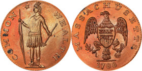 "1788" (ca. 1947) Massachusetts Half Cent. Evans Copy. Copper. Choice Mint State.
114.04 grains.
From the Sydney F. Martin Collection. Purchased fro...