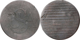 Undated Bar Copper. Unlisted Struck Copy. Copper. Overstruck on a 1788-Dated Host. Very Fine, Obverse Digs.
27.7 mm. 133.4 grains. The host coin is a...