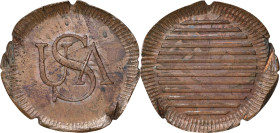 Undated (ca. 1880) Bar Copper. Unlisted Struck Copy. Copper. Overstruck. Choice About Uncirculated.
202.1 grains. At first glance, one might think th...