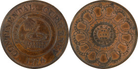 "1776" (late 19th or early 20th century) Continental Dollar. So-Called Dickeson Restrike. HK-853. Rarity-7. Copper. MS-62 BN (PCGS).
38 mm. 475.8 gra...