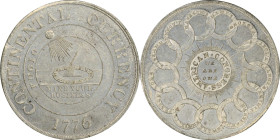 "1776" (late 19th or early 20th century) Continental Dollar. So-Called Dickeson Restrike. HK-854. Rarity-7. White Metal. AU-58 (PCGS).
38 mm. 249.8 g...