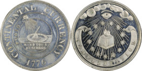 "1776" Continental Currency-Confederation Dollar. By Thomas L. Elder. HK-860, DeLorey-88. Rarity-7. White Metal. MS-63+ (PCGS).
38.5 mm. 356.2 grains...