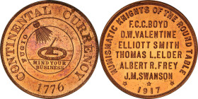 "1776" (1917) Numismatic Knights of the Round Table / Continental Dollar Restrike Medal. By Thomas L. Elder. DeLorey-92. Copper. MS-64 RD (PCGS).
38....