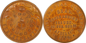"1778" Confederation Dollar. HK-866a, DeLorey-Dickeson 3. Rarity-7. Bronze. MS-64 BN (PCGS).
38.5 mm. 464.2 grains. Struck for pioneer numismatist Mo...