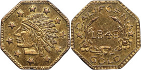 "1849" California Gold Token. Octagonal 1/2 Dollar. Indian - Wreath. Mint State.
From the Sydney F. Martin Collection.

Estimate: $50