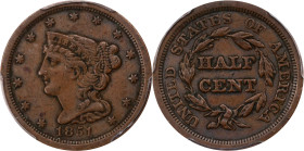 1851 Braided Hair Half Cent. C-1. Rarity-1. EF-40 (PCGS).
PCGS# 1224. NGC ID: 26YW.

Estimate: $90