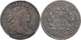 1807 Draped Bust Cent. S-271, B-1. Rarity-1. Comet Variety. VF Details--Excessive Corrosion (PCGS).
PCGS# 1534. NGC ID: 224M.

Estimate: $300