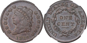 1814 Classic Head Cent. S-295, B-2. Rarity-1. Plain 4. AU-50 BN (NGC).
PCGS# 36517. NGC ID: 224Y.

Estimate: $2000