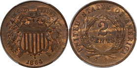 1864 Two-Cent Piece. Large Motto. MS-62 BN (PCGS).
PCGS# 3576. NGC ID: 22N9.

Estimate: $125