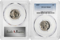 Lot of (2) Certified 1937 Buffalo Nickels.
Included are: MS-66 (NGC); and MS-65 (PCGS).
PCGS# 3980. NGC ID: 22SV.

Estimate: $120