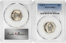 Lot of (4) Early Date Jefferson Nickels. (PCGS).
Included are: 1938-S MS-66+; 1941 Proof-64, OGH Rattler; 1945-D MS-65; and 1945-S MS-66.

Estimate...