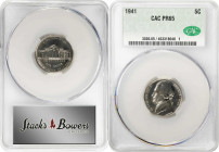 Lot of (6) Early Date Jefferson Nickels. (CACG).
Included are: 1938 MS-64+; 1939 Reverse of 1940, MS-66; 1939-S Reverse of 1938, MS-64; 1940 MS-65; 1...
