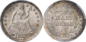 1853 Liberty Seated Half Dime. Arrows. MS-64 (PCGS).
PCGS# 4356. NGC ID: 233Y.

Estimate: $450