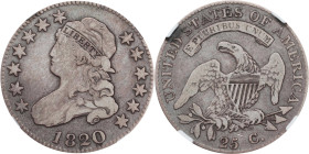 1820 Capped Bust Quarter. B-3. Rarity-3. Medium 0. VG-10 (NGC).
PCGS# 38962. NGC ID: 23RL.
Ex Rev. Dr. James G.K. McClure Collection.

Estimate: $...
