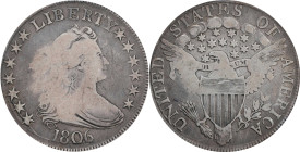 1806 Draped Bust Half Dollar. O-116, T-20. Rarity-3. Pointed 6, Stem Through Claw. VG-10 (PCGS).
PCGS# 6071. NGC ID: 24EJ.

Estimate: $375