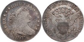 1807 Draped Bust Half Dollar. O-105a, T-4. Rarity-2. VF-25 (NGC).
PCGS# 6079. NGC ID: 24EM.

Estimate: $720