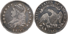1809 Capped Bust Half Dollar. O-103. Rarity-2. VF-25 (NGC).
Die State 103.1.
PCGS# 6092. NGC ID: 24ES.

Estimate: $247.5