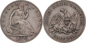 1858 Liberty Seated Half Dollar. VF-35 (PCGS).
PCGS# 6293. NGC ID: 24HV.

Estimate: $100