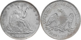 1861-O Liberty Seated Half Dollar. Confederate States Issue. W-14. Rarity-4. Die Crack Bisected Date, Speared Olive Bud. Shipwreck Effect (NGC).
PCGS...