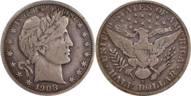 1908-S Barber Half Dollar. Fine-15 (PCGS).
PCGS# 6515. NGC ID: 24N7.

Estimate: $100