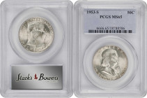 Lot of (4) Certified Mint State Franklin Half Dollars.
Included are: 1949-D MS-64 FBL (PCGS); 1950 MS-64 FBL (PCGS); 1951 MS-62 FBL (NGC); and 1953-S...