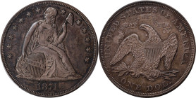 1871 Liberty Seated Silver Dollar. OC-7. Rarity-2. AU-58 (PCGS).
PCGS# 6966. NGC ID: 24ZG.

Estimate: $800