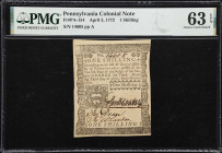 PA-154. Pennsylvania. April 3, 1772. 1 Shilling. PMG Choice Uncirculated 63 EPQ.
No. 14605. Plate A. A solid representative of the technical prowess ...