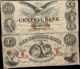 Lot of (2) Montgomery, Alabama. Central Bank of Alabama. 1855-56 $20 & $50. Very Good.
Two well-circulated Obsoletes from Alabama issued during the 1...