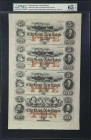 Uncut Sheet of (4) New Haven, Connecticut. City Bank of New Haven. 18xx $5-$5-$5-$10. PMG Gem Uncirculated 65 EPQ. Remainder.
No. None. Plates A-B-C-...
