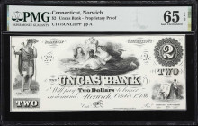 Norwich, Connecticut. Uncas Bank. 186x $2. PMG Gem Uncirculated 65 EPQ. Proprietary Proof.
Plate A. Imprint of the American Bank Note Company (New Yo...