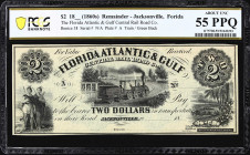 Jacksonville, Florida. Florida Atlantic & Gulf Central Rail Road Company. 18xx $2. PCGS Banknote About Uncirculated 55 PPQ. Remainder.
No. None. Plat...