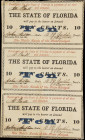 Uncut Sheet of (3) Tallahassee, Florida. State of Florida. 1863 10 Cents. About Uncirculated.
An uncut trio of change notes from Florida issued amids...