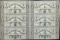 Uncut Sheet of (6) Baton Rouge, Louisiana. State of Louisiana. 1862 $1-$1-$2-$2-$3-$3. About Uncirculated.
No. 11283. Fully signed albeit uncut. This...
