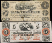 Lot of (2) Baltimore & Hagerstown, Maryland. Bank of Commerce & Hagerstown Bank. 18xx-62 $1 & $5. Very Good to Choice Uncirculated.
A pair of Obsolet...