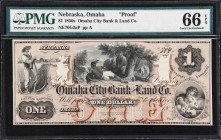 Omaha, Nebraska. Omaha City Bank & Land Company. 18xx $1. PMG Gem Uncirculated 66 EPQ. Proof.
Plate A. American Bank Note Company, New-York/Jocelyn, ...