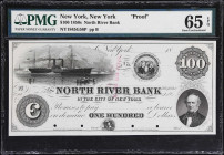 New York, New York. North River Bank. 18xx $100. PMG Gem Uncirculated 65 EPQ. Proof.
Plate B. Imprint of Baldwin, Bald & Cousland. New York & Bald, C...