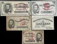 Lot of (5) Poughkeepsie, New York. Eastman College Bank. ND 1, 5 & 25 Cents. Very Fine to Choice Uncirculated.
Used for the purpose to trains student...