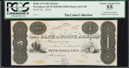 Providence, Rhode Island. Bank of North America. 18xx $5. PCGS Currency Choice About New 55. Proof.
Plate A. Imprint of Reed & Pelton. India paper on...