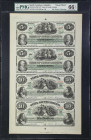 Uncut Sheet of (4) Columbia, South Carolina. State of South Carolina. 1872 $5-$5-$10-$10. PMG Gem Uncirculated 66 EPQ.
No. 3042. Plate A-B. A sheet o...