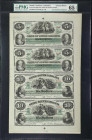 Uncut Sheet of (4) Columbia, South Carolina. State of South Carolina. 1872 $5-$5-$10-$10. PMG Gem Uncirculated 65 EPQ.
No. 3186. Plate A-B. A sheet o...